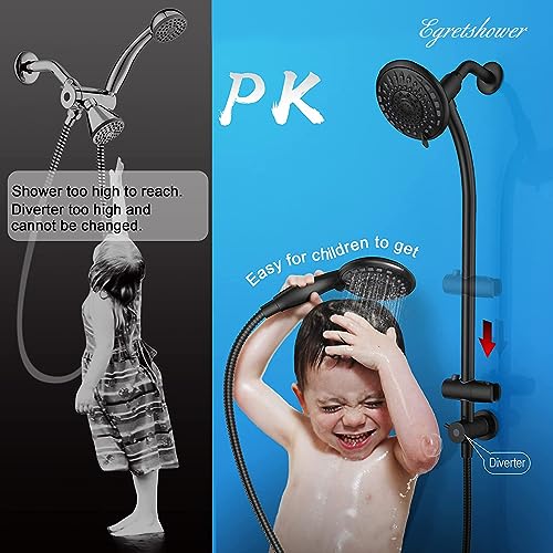 Black Handheld Showerhead & Rain Shower Combo with 27.5-Inch Steel Slide Bar, 5-Setting 5-Foot Hose
