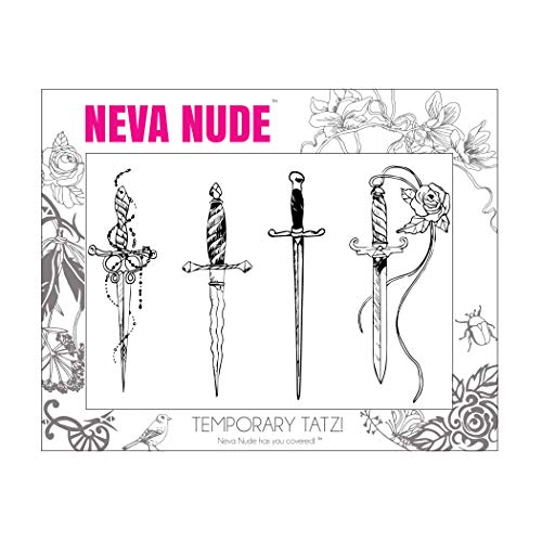 Neva Nude Daggers with Swagger Large Temporary Tattoo Pack | Body Decoration for Festivals, Raves, and More