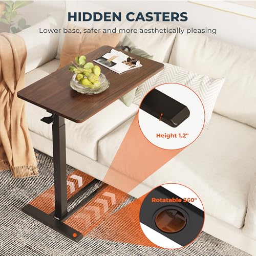 FitStand 28'' Mahogany Overbed Bedside Table with Wheels - Small Size