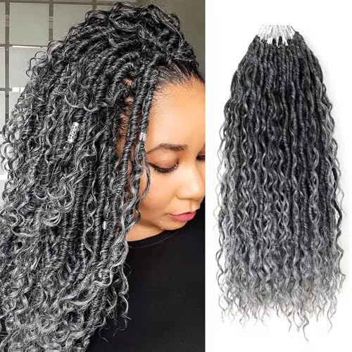 Saisifen Boho Crochet Hair Locs Ombre Grey 14 Inch for Black Women