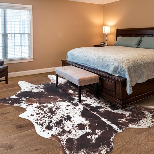 Reddish Brown Cow Print Rug 7.6x6.2 ft Faux Cowhide Western Decor