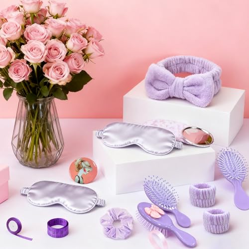 Purple Sleepover Party Supplies Set with Eye Mask Headband & Scrunchies - 1 Pack