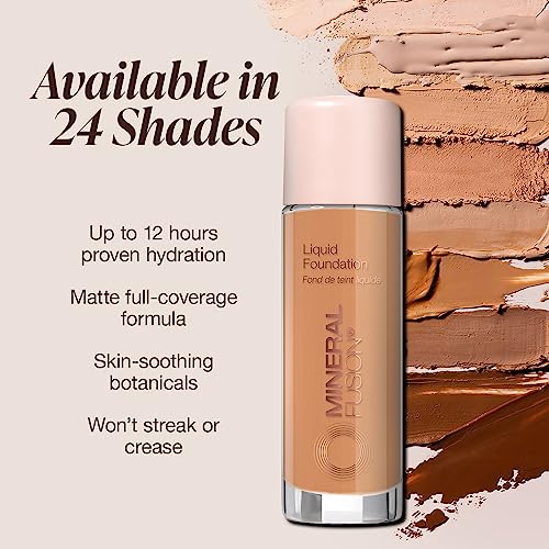 Mineral Fusion Full Coverage Foundation, Liquid Foundation - Deep 2- Tan Complexion w/Golden Undertones, Lightweight Matte Finish, Up to 12 Hr Hydration, Hypoallergenic & Vegan, 1 fl. oz (Pack of 2)