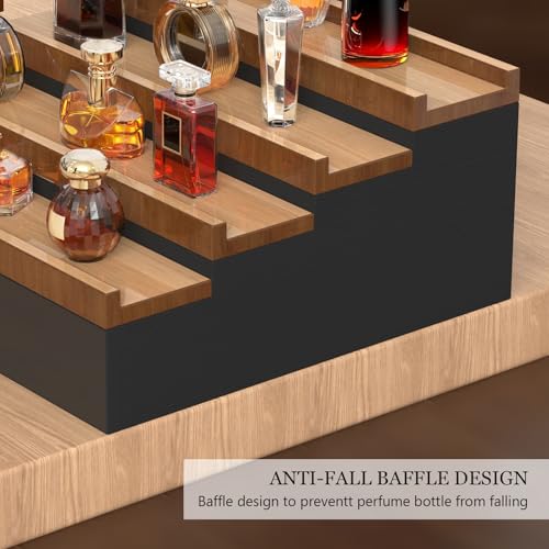 Wooden Cologne Organizer for Men 4 Tier of Perfume Display Holder of Drawer & 2 Hidden Compartments Larger Storage Space Mens Perfume Organizer Shelf Stand,Gift for Man (4T-Black Walnut)
