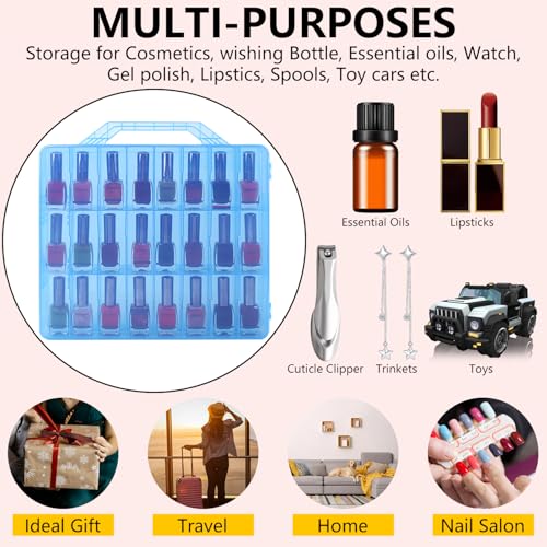 Blue Nail Polish Organizer Case for 48 Bottles, Adjustable Dividers, Space Saver
