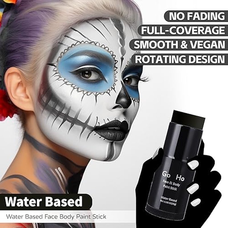 Go Ho White and Black Face Paint Stick,Full-coverage Washable Face Body Paint for Art Theater Halloween Cosplay Skull Zombie Vampire Skeleton Clown SFX Makeup