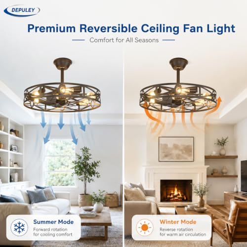 Black 24-Inch Caged Ceiling Fan with Light & Remote - Farmhouse Industrial Style