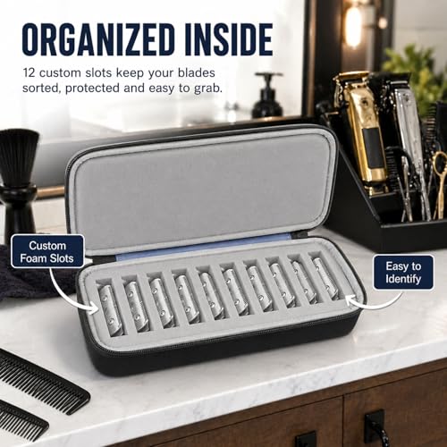 12-Slot Clipper Blade Case for Wahl, Andis & Oster A5 - Black & Grey