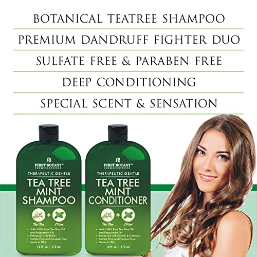 First Botany Tea Tree Mint Shampoo & Conditioner Set for Hair Loss & Dandruff - Sulfate Free, 16 Fl Oz, Variation: Tea Tree Mint