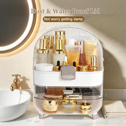 Large Makeup Organizer with Drawers & Rotating Brush Holder - Vanity Storage Case