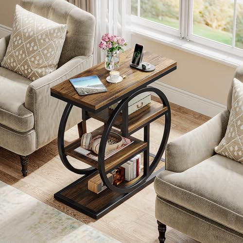 Tribesigns End Table for Living Room - Rustic Brown 4-Tier Narrow Side Table with Storage Shelves