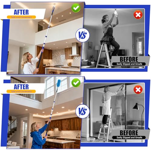 26FT Light Bulb Changer Kit with Ceiling Fan Cleaner Extension Pole - Blue, 20 Feet