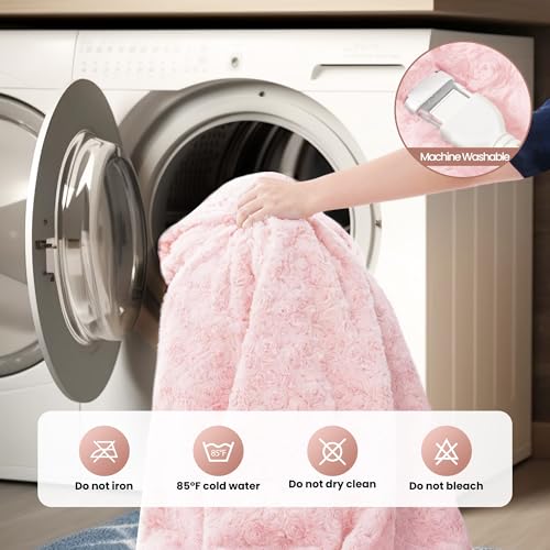 MAXEVE Pink Twin Heated Blanket 62" x 84" Faux Rabbit Fur Sherpa Electric
