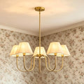 Brushed Gold Modern Farmhouse Chandelier 28" Adjustable Linen Shade Pendant Light