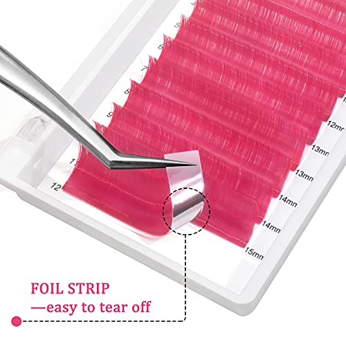 QUEWEL Colored Lashes Extensions .07 D Curl Easy Fan Volume Lashes Pink Volume Lash Extensions 9-16mm Mixed Lash Tray Self Fanning 2D-10D Eyelash Extensions(Pink 0.07 D 9-16mm)