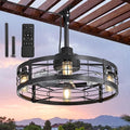 Outdoor Ceiling Fan with Light Black 22-Inch Waterproof IP65 Gazebo Fan