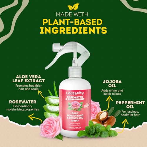 Locsanity 12 fl oz Moisturizing Rosewater & Peppermint Spray for Locs - Lightweight Frizz Control & Scalp Hydration