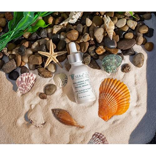 Sea-el Hyaluronic Acid & Vitamin C Facial Serum Drops Firming Hydration & Glow Anti Aging Face Moisturizer - Daily Wrinkle Diminishing Skin Care for Women & Men, Vegan - 1 Fl Oz