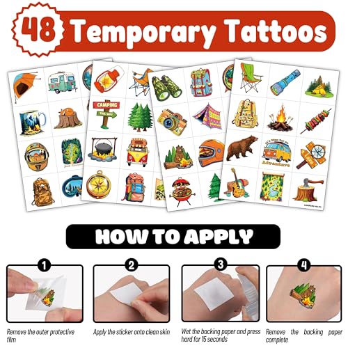 72 PCS Camping Party Favors for Kids ? 48 Pre-Cut Temporary Tattoos & 24 Camping Punch Balloons Themed Birthday Party Decorations Supplies Favors Gifts, Goodie Bag Fillers, Classroom Rewards