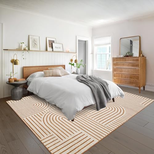ROYHOME 6x9 Orange Washable Non-Slip Area Rug - Modern Rainbow Design