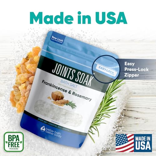 32 Ounce Joints Soak Bath Salt with Epsom, Rosemary, Frankincense & Vitamin C – BPA-Free Pouch - Better Bath Better Body