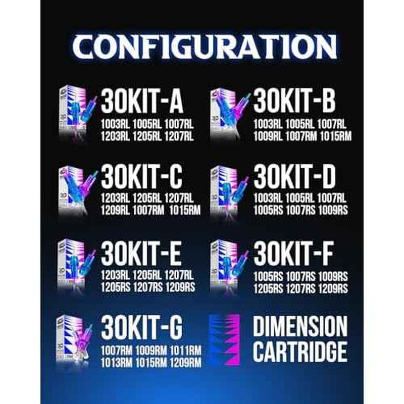CNC Tattoo Cartridge Needles 30pcs Assorted Needle Round Magnum Cartridges #10 Bugpin 7RM 9RM 11RM 13RM 15RM #1209RM Mixed for Tattooing Supplies EN04B-30KIT-G