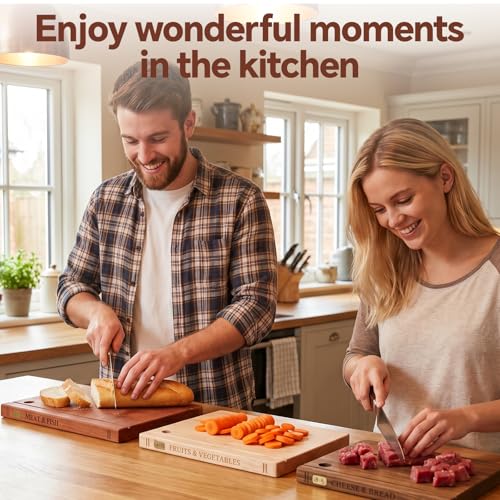 Wood Book Cutting Board Set with Stand - Acacia, Rubber, Ebony Large/Medium - Kitchen Decor & Food Prep