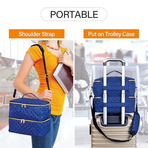 40 Slot Nail Polish Organizer Case - Double Layer Travel Storage Bag in Blue Variation of 40 Blue / 40 Slots
