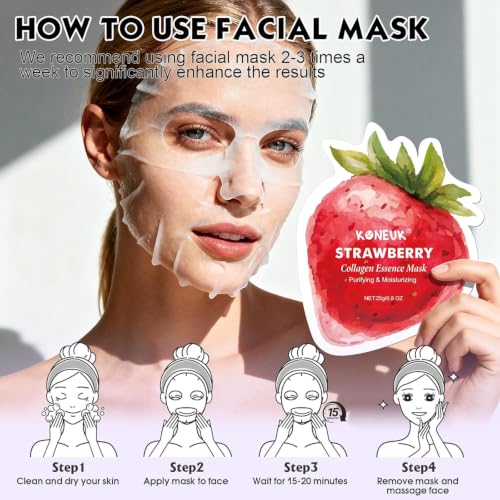 72 Pack Fruit-Shaped Sheet Face Masks - Collagen & Nourishing Skincare Set - Cute Fruit Design, Bulk Gifts