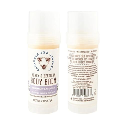 Savannah Bee Company Rosemary Lavender Body Balm - Deep Moisturizing Mess Free Body Balm (Pack of 2)