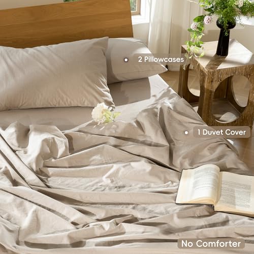 Oversized King Duvet Cover Set - Washed Cotton Linen Look in Heathered Taupe, 120x98