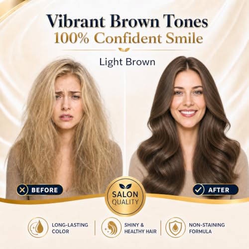 Light Brown Hair Dye Shampoo for Women & Men - Natural Color Depositing, 500ml, Herbal Nourishing Formula