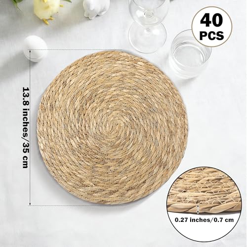 40 Pcs Round Woven Placemats 13.8 Inch Boho Rattan Farmhouse Table Mats
