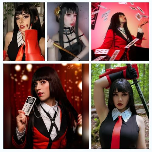 Black Long Straight Wig with Bangs 24 Inch Heat-Resistant Synthetic Cosplay & Party Wig - Black