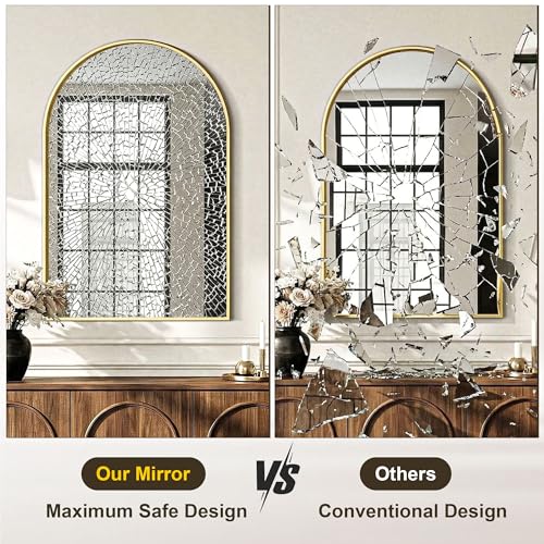 AMOISE Gold Arched Wall Mirror 30x20 Inches, Pack of 2 - Elegant Bathroom Vanity Decor