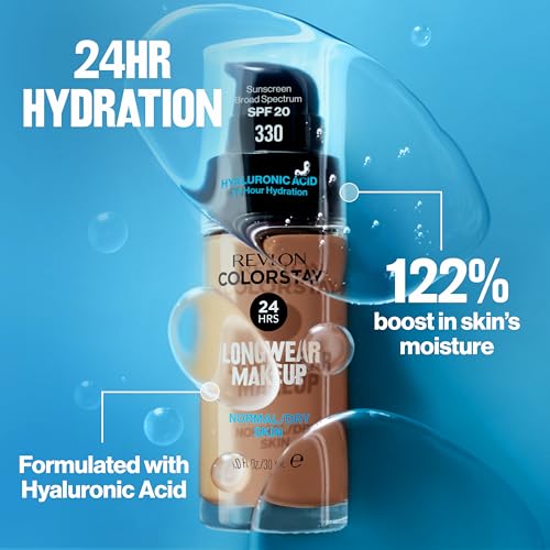 Revlon Liquid Foundation, ColorStay Face Makeup for Normal & Dry Skin, SPF 20, Longwear Medium-Full Coverage with Natural Finish, 320 True Beige, 1 fl oz