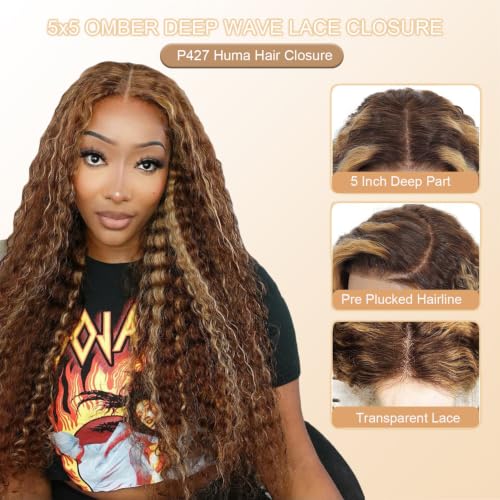 Deep Wave 5x5 HD Lace Closure Hair Extensions - Honey Blonde, 10 Inch, 150% Density