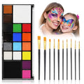 Face Body Paint Kit for Kids Adults-Washable 18 Colors Face Painting Kit with 10 Brushes, Non-Toxic, Skin Safe, Water-Activated Facepaint Palette for Halloween Makeup Cosplay Costume Party