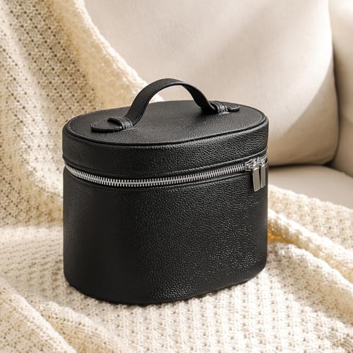 RSRSLEII Waterproof PU Leather Makeup Bag - Portable Toiletry Bag Black 03