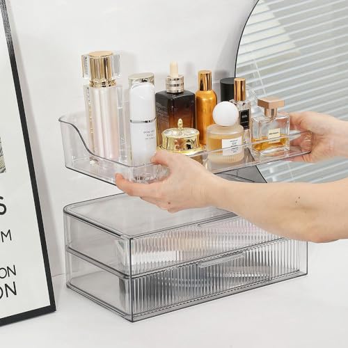 Makeup Organizer Countertop Large Cosmetic Display Cases Cosmetic Organizer Skin care Organizer, 2 Drawers