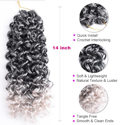 Grey Water Wave Crochet Hair Extensions - 14 Inch Silke Gogo Curl Pack for Women - Tgrey