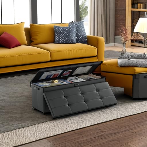 Fireproof Waterproof Storage Ottoman Bench with Lock - 43x15x15 Black
