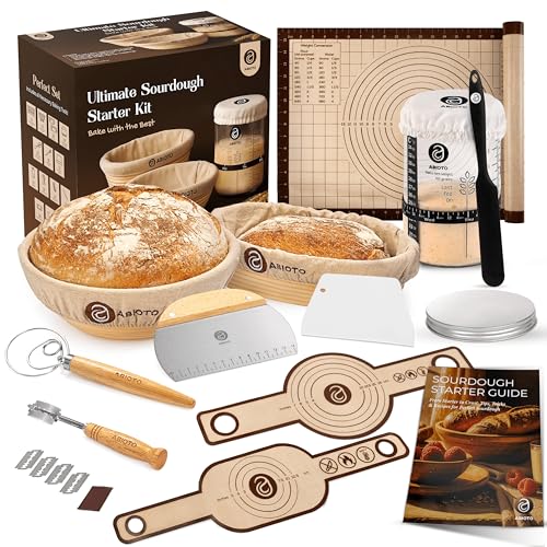 Sourdough Starter Kit 24-Piece Set with Banneton Baskets & Jar - Beginner Baking Supplies