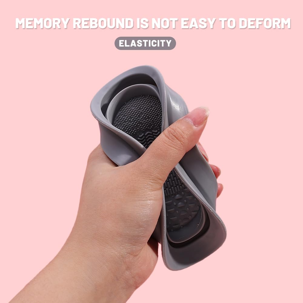 1pcs Silicone Makeup Brush Cleaner Folding Powder Puff Cleaning Bowl Eyeshadow Brushes Washing Soft Pad Beauty Tools,Grey,11 * 15 * 1.5cm (After Folding),11 * 15 * 4.5cm (After unfolding)