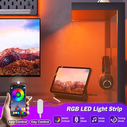 Black 48 Inch Gaming Computer Desk with LED Lights & Storage Shelf - Small