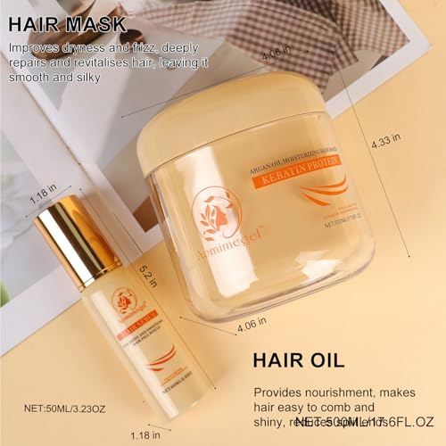 Collagen Repair Hair Mask & Argan Oil Set for Damaged Hair - 16.9 fl oz + 2 fl oz