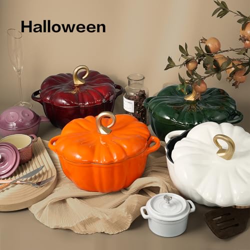 Pumpkin Dutch Oven Pot 3.8 Qt Enameled Cast Iron Halloween Decor