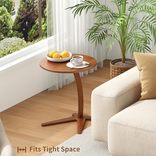 FIDOOM 17-Inch C-Shape Solid Wood Side Table for Sofa Under-Bed Use (Chestnut, Large-17")