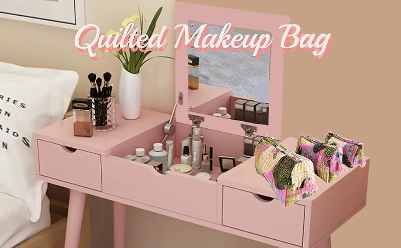 Multicolor Cosmetic Bags Set - 3 Piece Makeup Organizer with Zipper Closure, Travel Storage