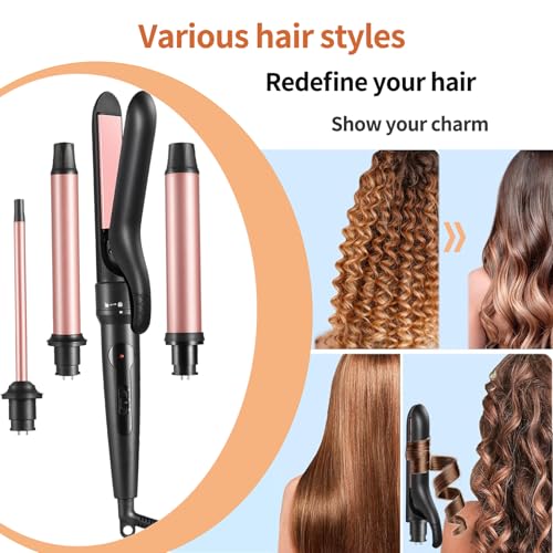 Gold 4-in-1 Curling Iron Set with Interchangeable Ceramic Barrels - Dual Voltage Hair Styling Tool